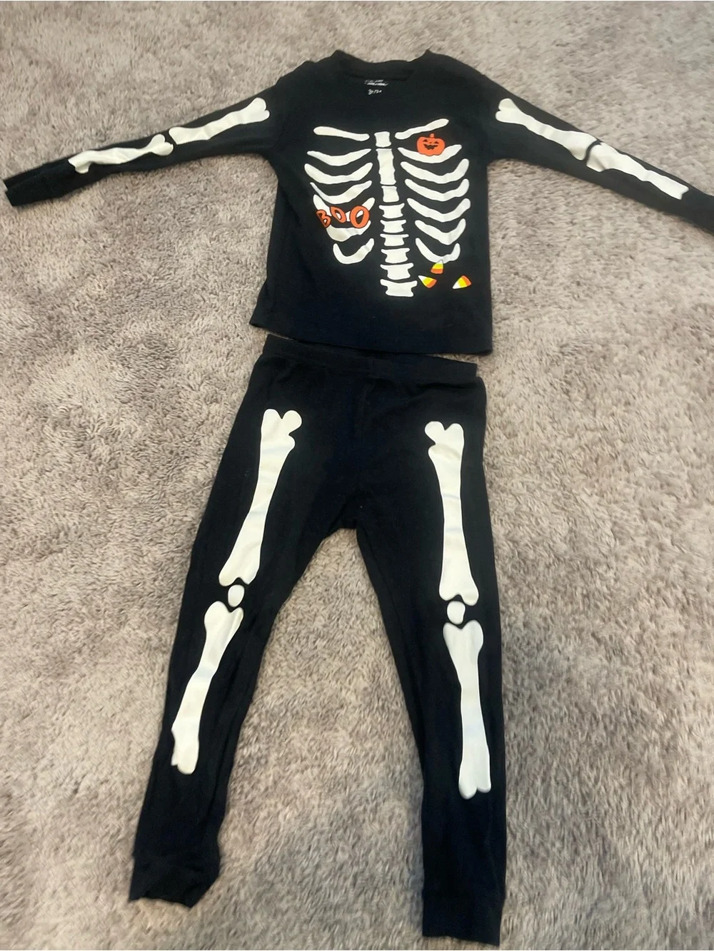 Kids Black Skeleton Costume Pajama Set with Halloween Graphics